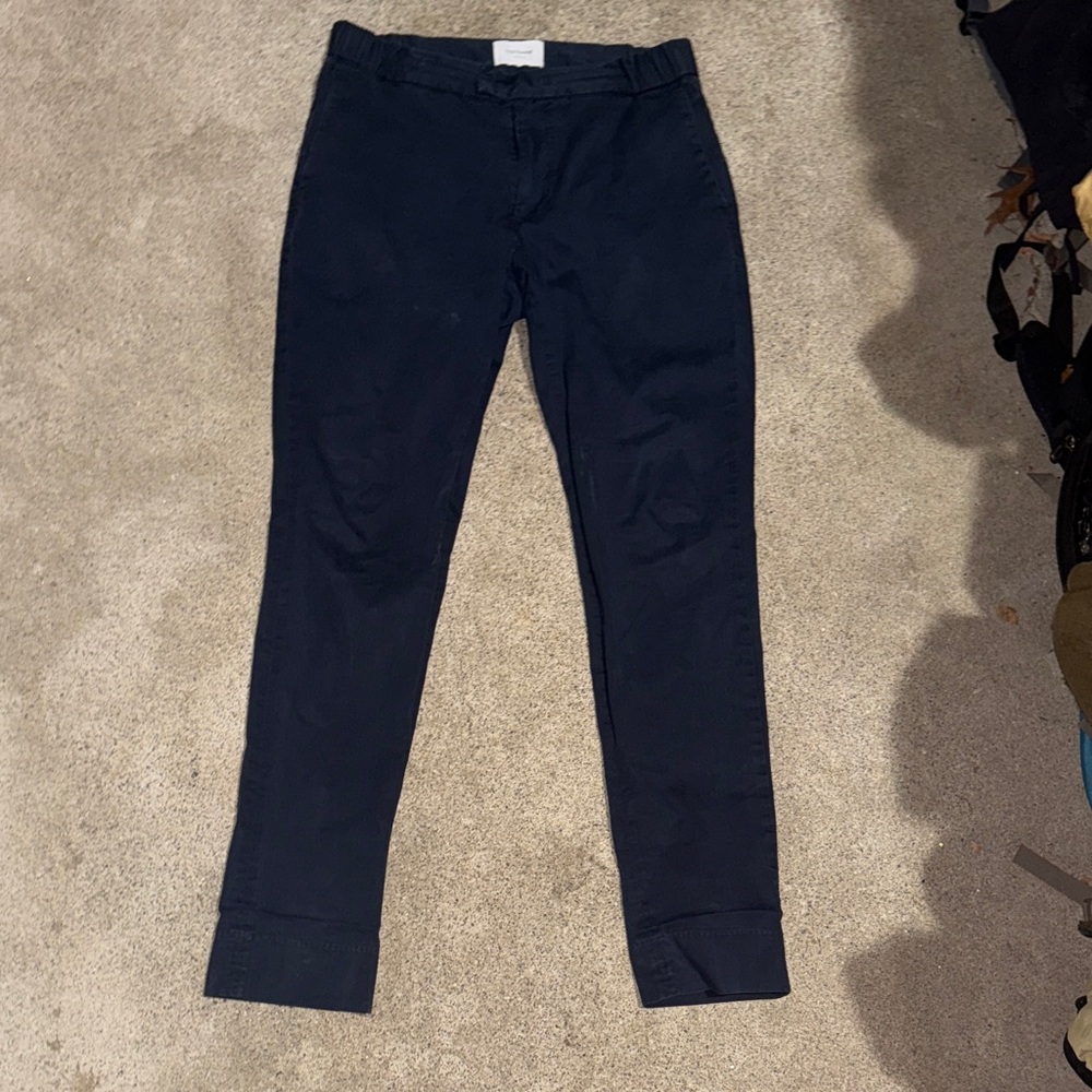 L'Estrange London Drawstring Chino Pants Size M Navy Blue Raw Hem 28" Inseam